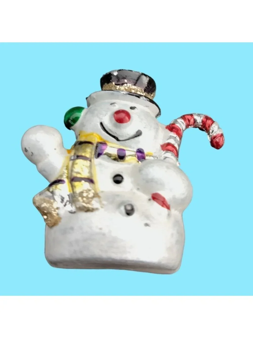 Snowman Pinback Pin Brooch Figurine Miniature Vintage Christmas Holiday Jewelry